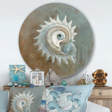 Seashell Treasures from the Sea III - Beach Oversized Circle Metal Wall Art